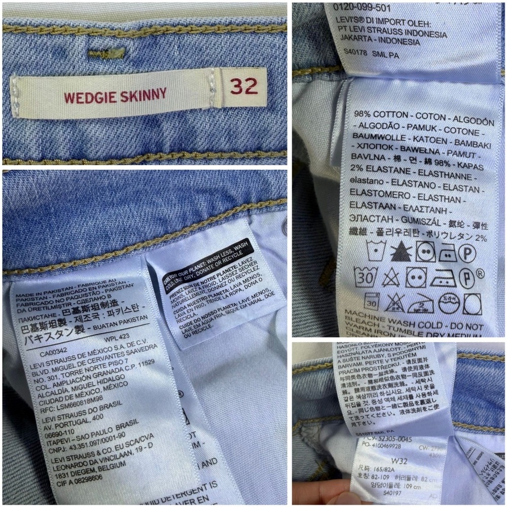 Levi's Wedgie Skinny Jeans Womens 32x26 Light Wash High Rise Button Fly Crop - Picture 10 of 15